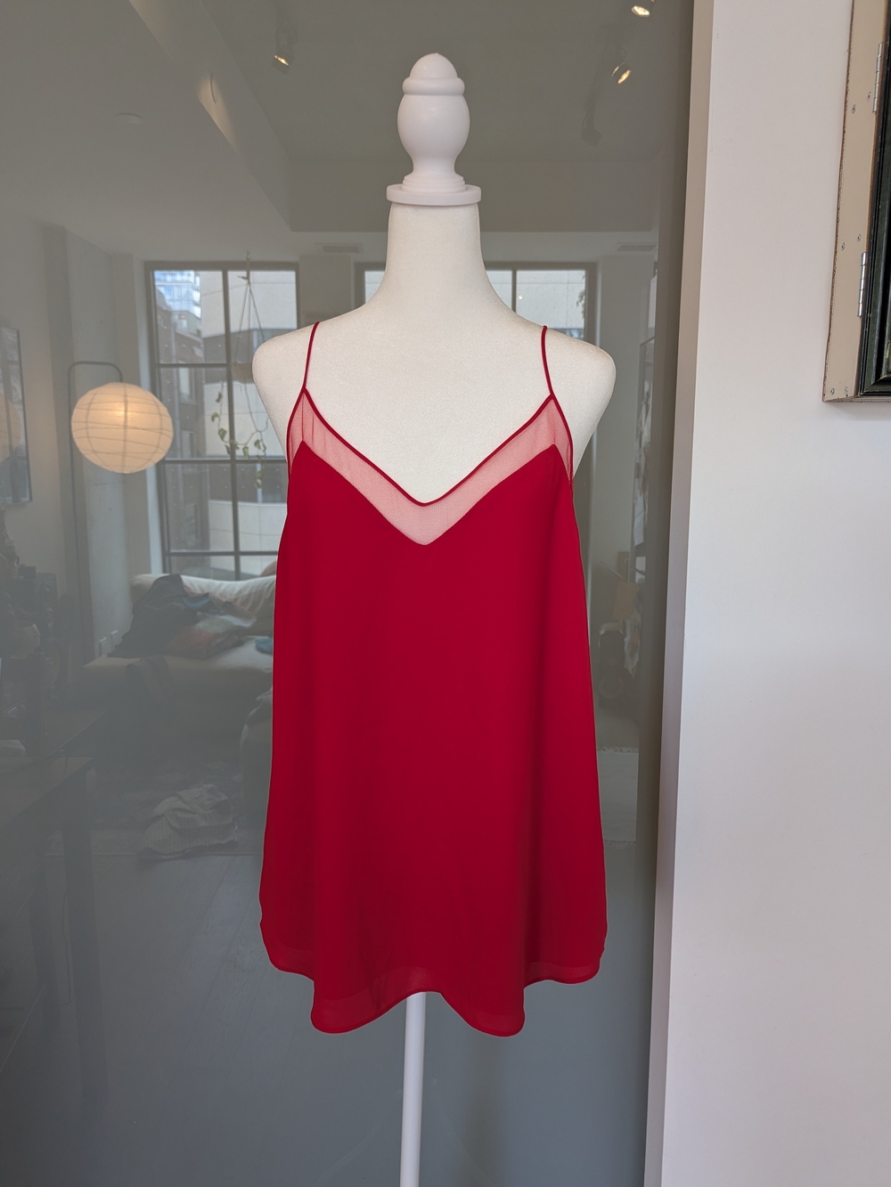 Babaton Aritzia Red Mesh-Inset Spaghetti Strap Camisole